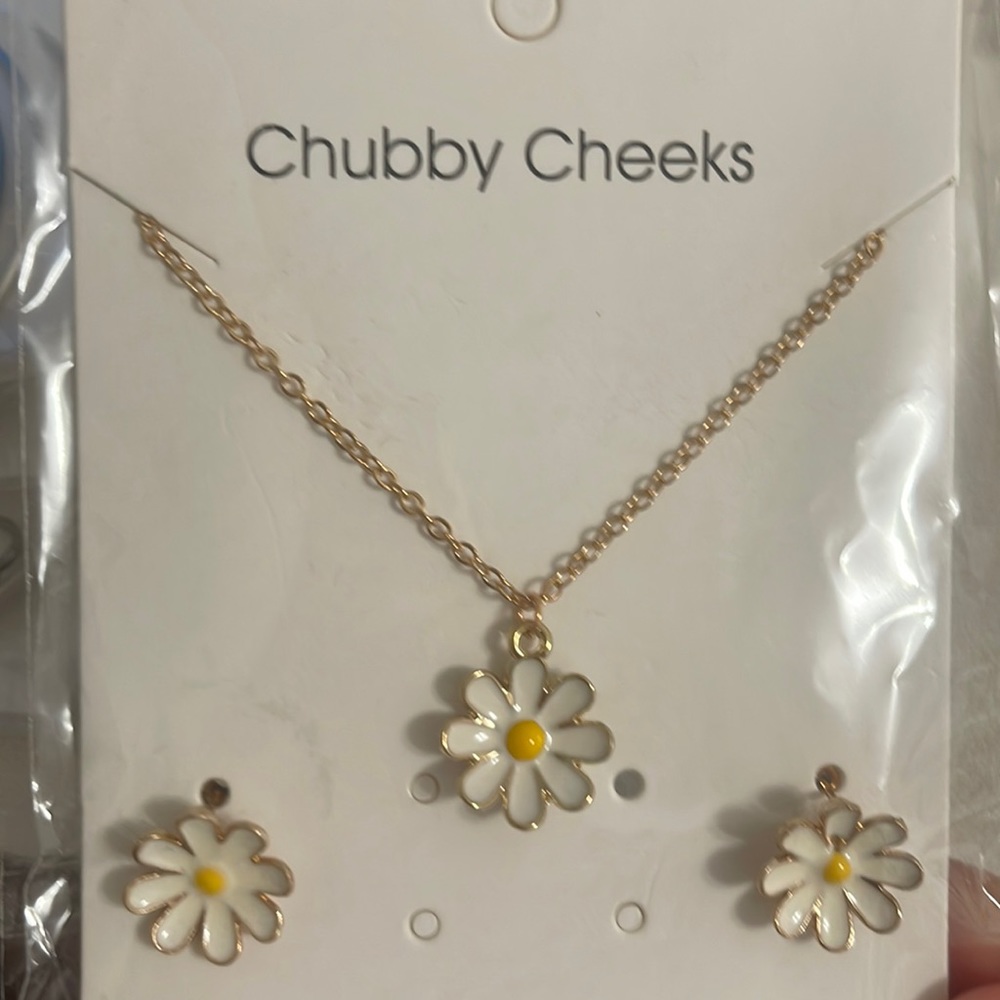 4 Daisy Necklace+ Earring set AND 4 Cross hoop set